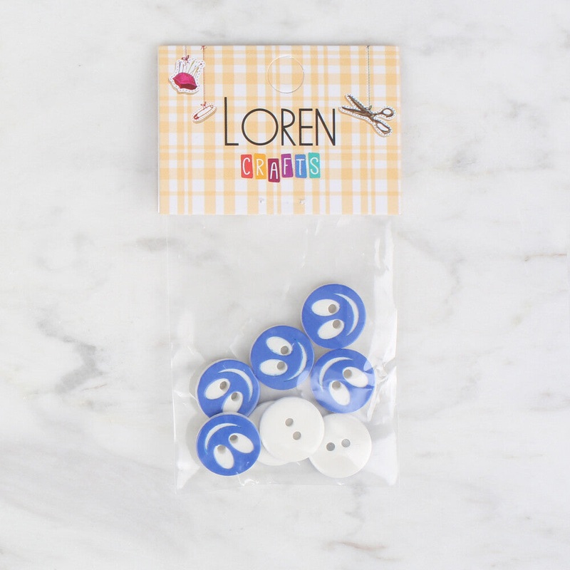 Loren Crafts 8 Pack Smiley Button, Blue – 524