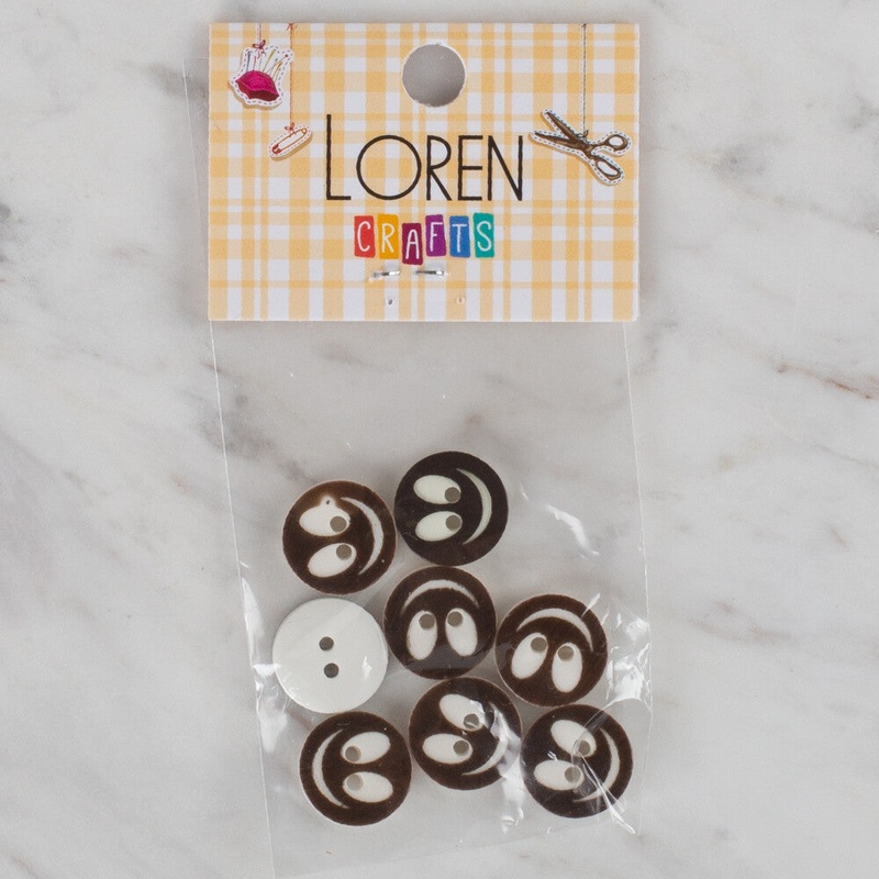 Loren Crafts 8 Pack Smiley Button, Brown – 517