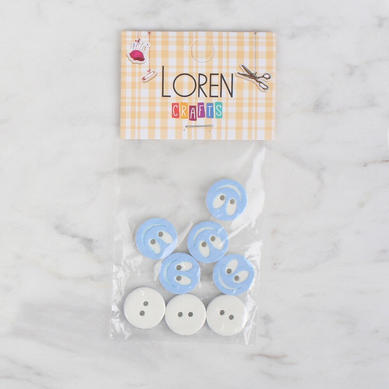Loren Crafts 8 Pack Smiley Button, Light Blue – 525