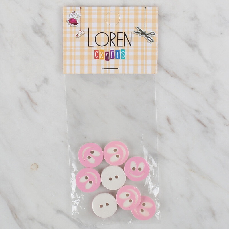 Loren Crafts 8 Pack Smiley Button, Pink – 526