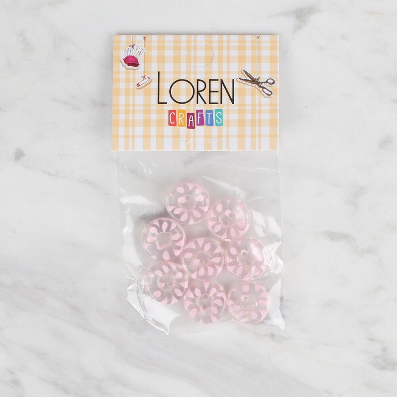 Loren Crafts 8 Pack Transparent  Button, Pink – 33