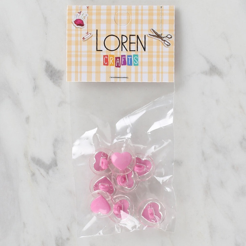 Loren Crafts 8 Pack Transparent Heart Button, Pink  – 256