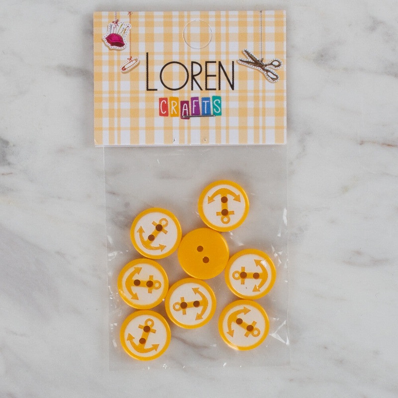 Loren Crafts 8 Pack Anchor Button, Yellow – 607