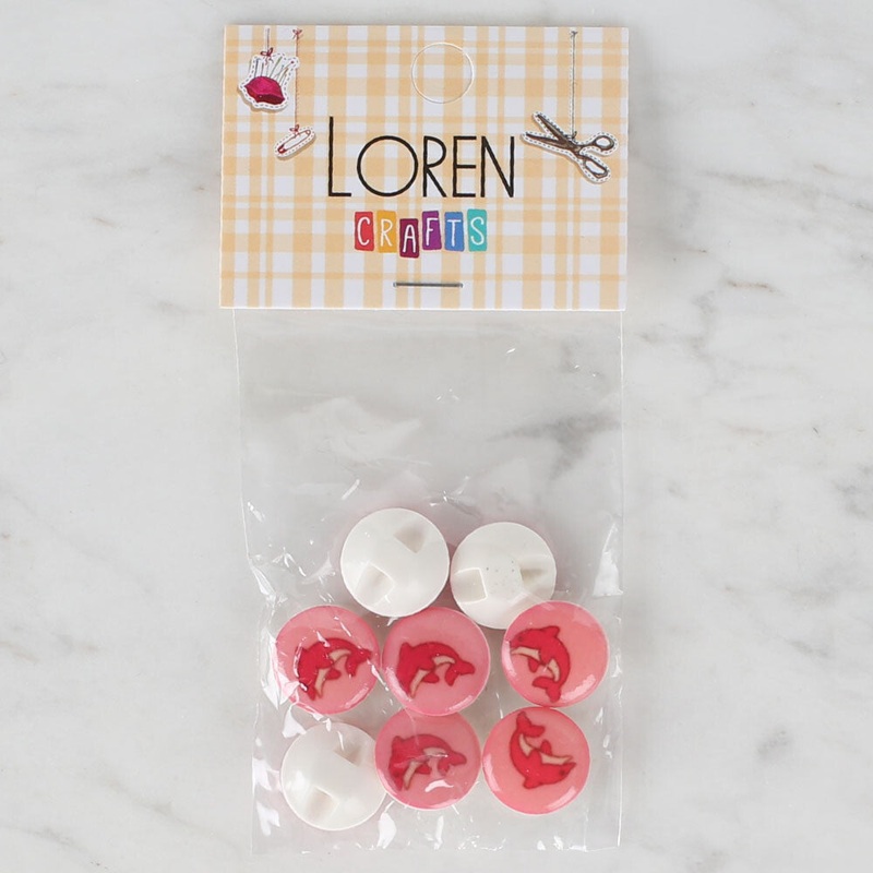 Loren Crafts 8 Pack Dolphin Button, Pink – 707