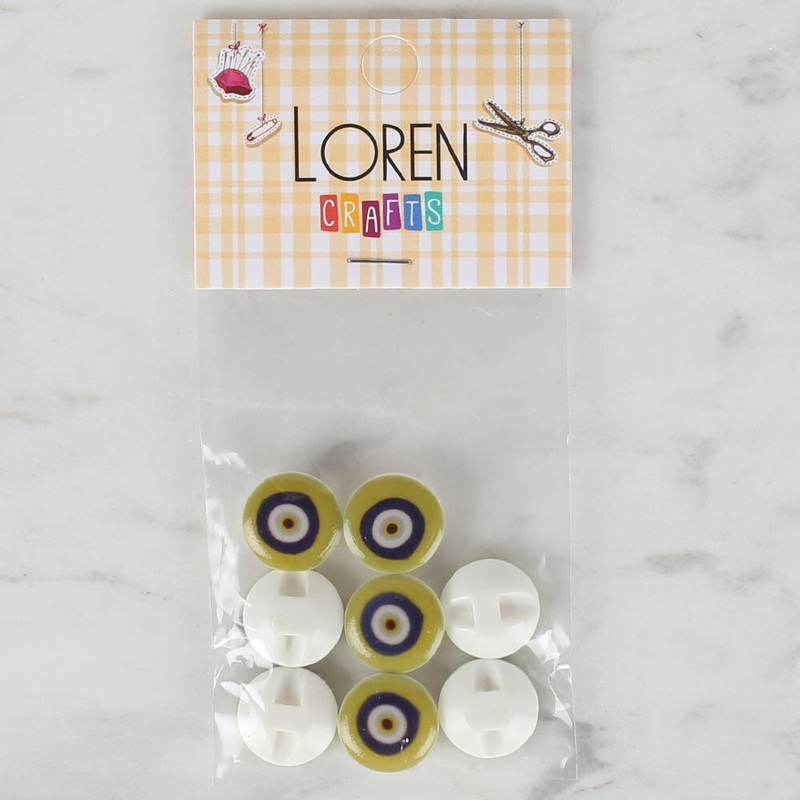 Loren Crafts 8 Pack Evil Eye Bead Button, Green – 691
