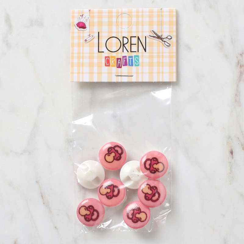 Loren Crafts 8 Pack Pacifier Button, Pink – 709