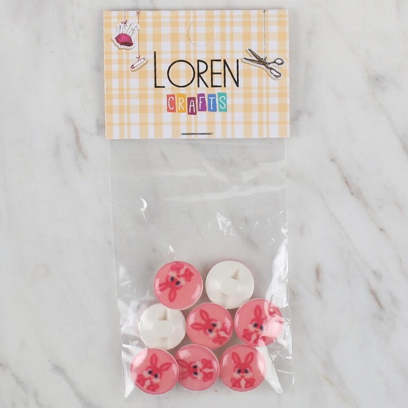 Loren Crafts 8 Pack Rabbit Button, Pink – 706
