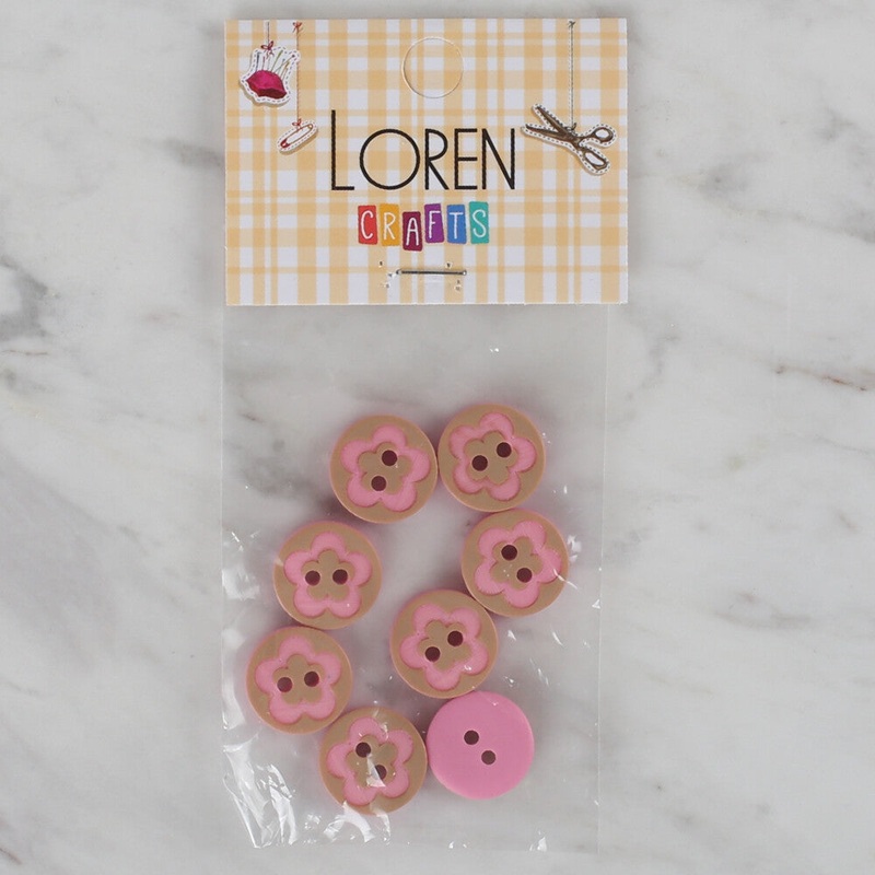 Loren Crafts 8 Pack Round Button, Pink – 317