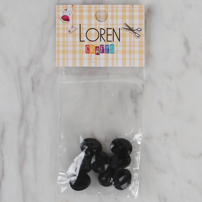 Loren Crafts 8 Pack Shiny Button, Black – 230