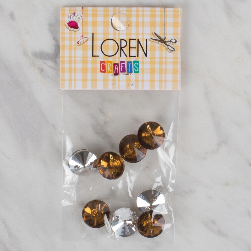 Loren Crafts 8 Pack Shiny Button, Brown – 208