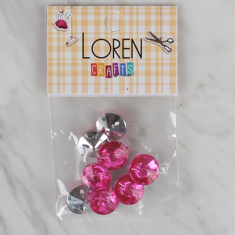 Loren Crafts 8 Pack Shiny Button, Pink – 203