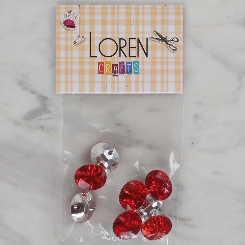 Loren Crafts 8 Pack Shiny Button, Red – 240