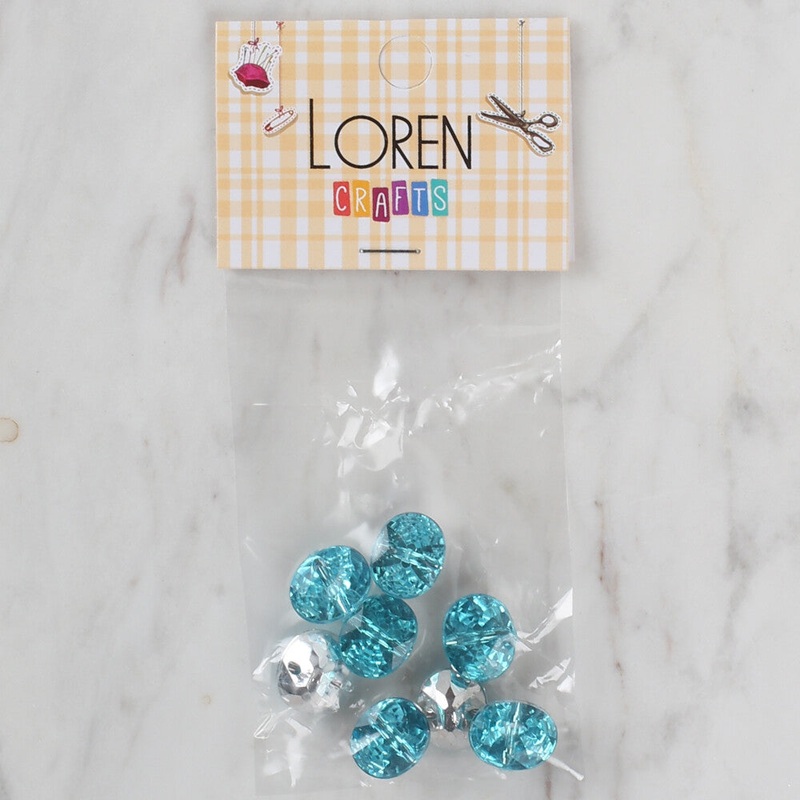 Loren Crafts 8 Pack Shiny Button, Turquoise – 234