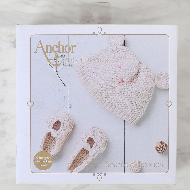 Anchor Baby Pure Cotton Bear Beanie & Booties Kit, Cream – A28B001-09072