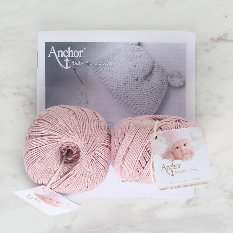 Anchor Baby Pure Cotton Bear Beanie & Booties Kit, Powder Pink – A28B001-00001