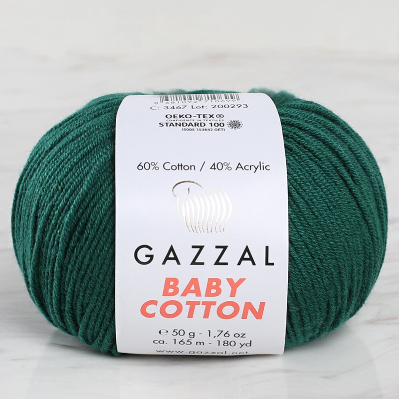 Gazzal Baby Cotton Knitting Yarn, Dark Green – 3467