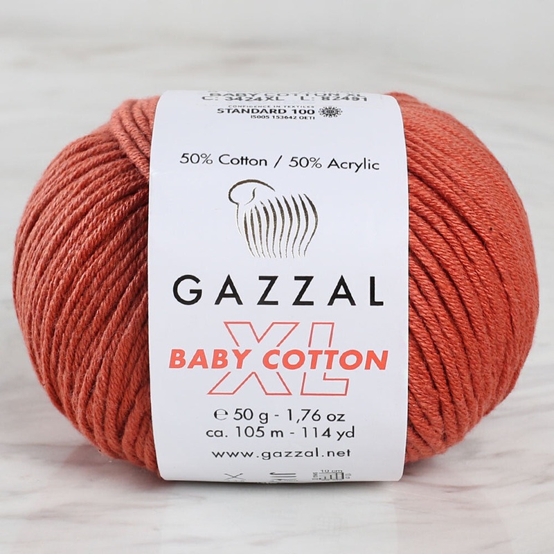 Gazzal Baby Cotton XL Knitting Yarn, Cinnamon – 3454XL
