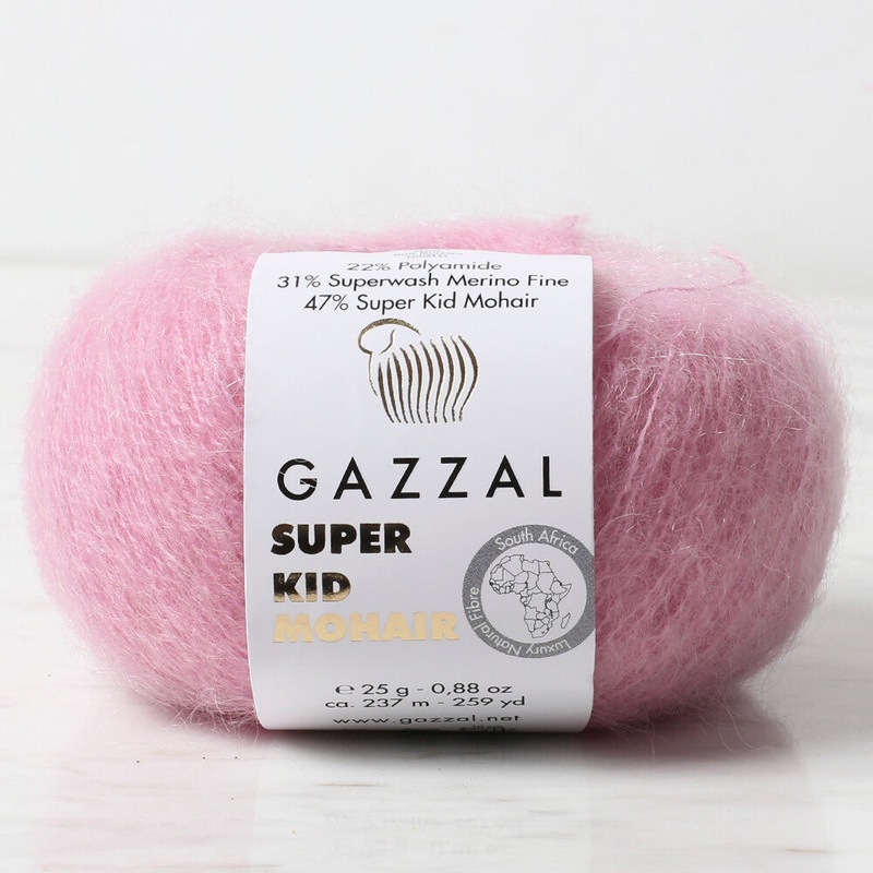 Gazzal Super Kid Mohair 25 gr Knitting Yarn, Pink – 64412