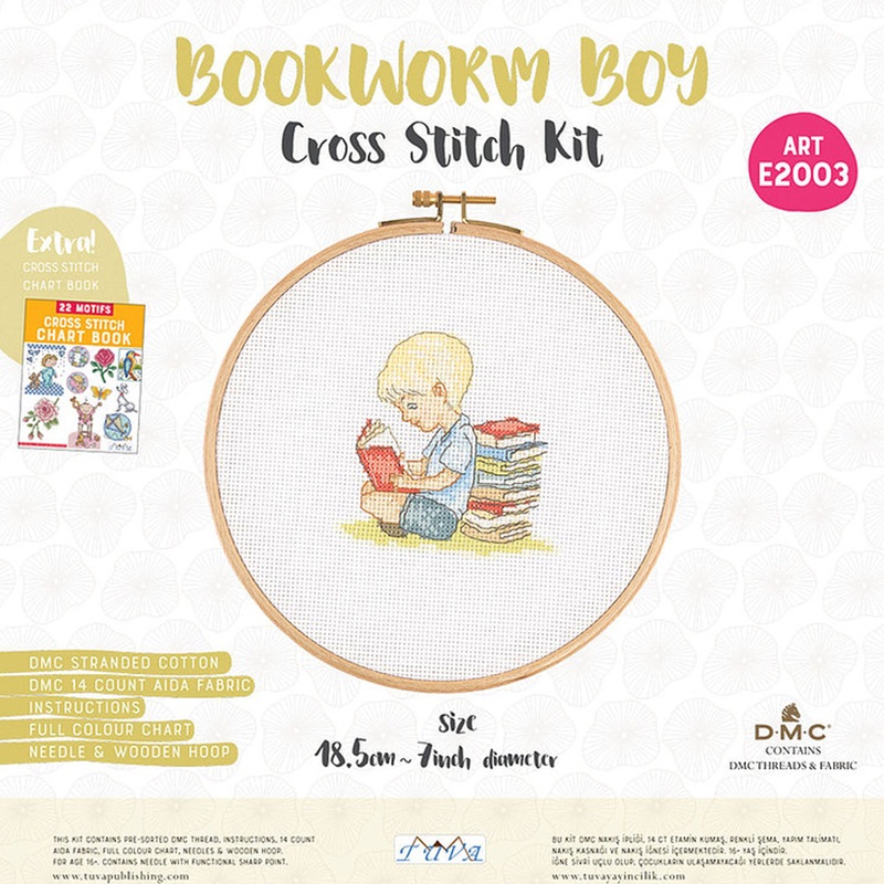 Tuva Cross Stitch Kit, Bookworm Boy – E2003