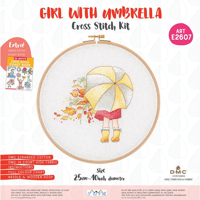 Tuva Cross Stitch Kit, Girl with Umbrella – E2607