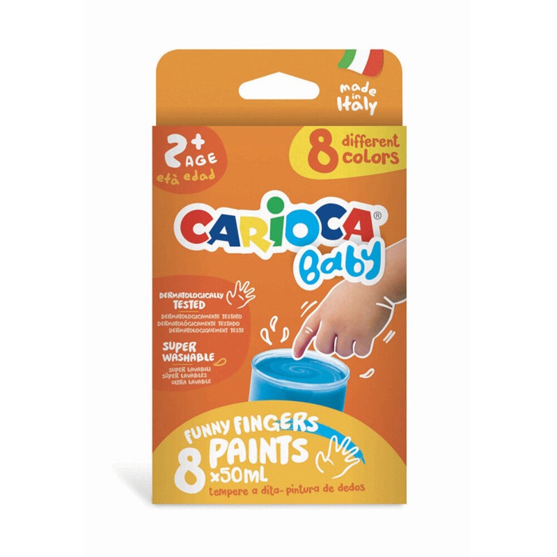 Carioca Baby Funny Fingers 8 pcs 50 ml Super Washable Finger Paint 2+ Age – 43174