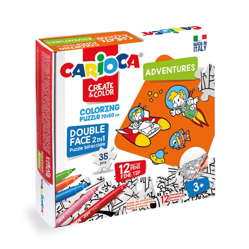 Carioca Coloring Puzzle Adventures Double Face 2in1 & 12 Felt Tip Pens 3+ Age – 43045