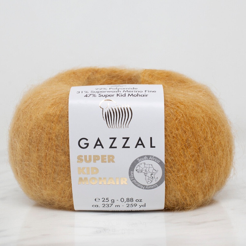 Gazzal Super Kid Mohair 25 Gr Knitting Yarn, Mustard – 64423