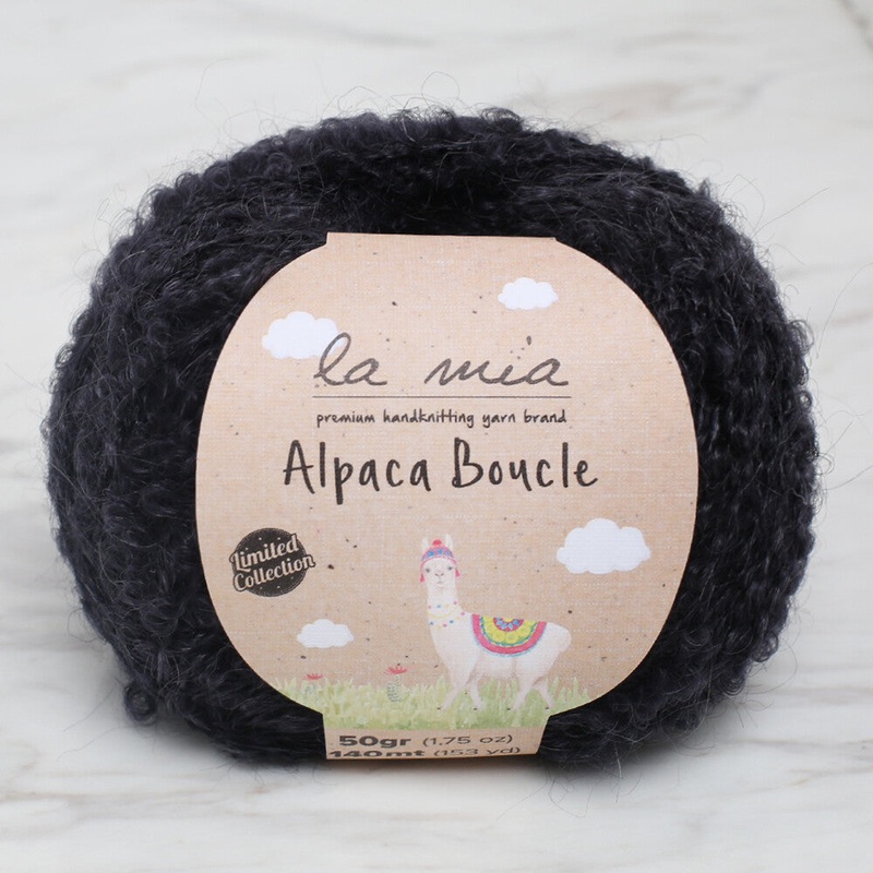 La Mia 50 Gr Alpaca Boucle Yarn, Black – L307