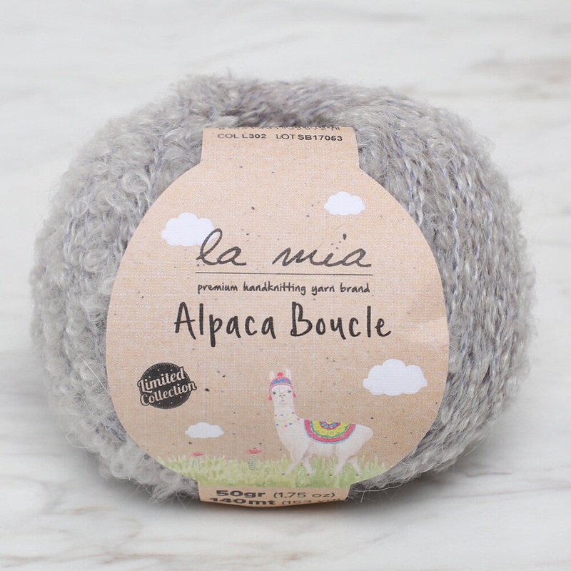 La Mia 50 Gr Alpaca Boucle Yarn, Grey – L302