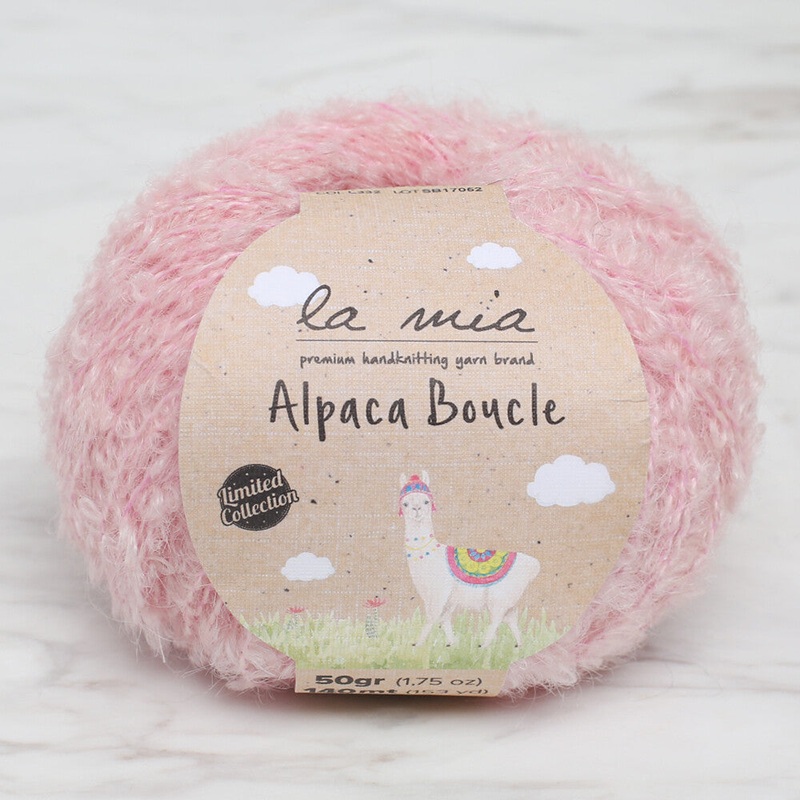 La Mia 50 Gr Alpaca Boucle Yarn, Pink – L332