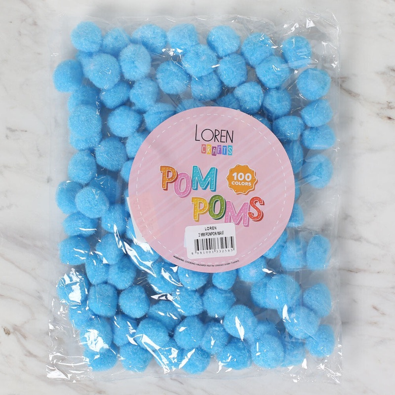 Loren Crafts 2 cm 100 pcs Pom-Pom, Blue