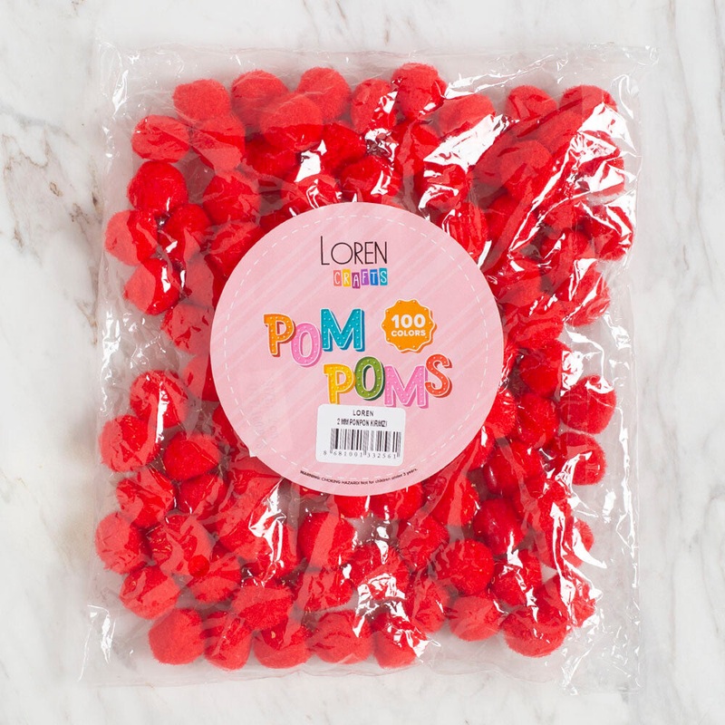 Loren Crafts 2 cm 100 pcs Pom-Pom, Red