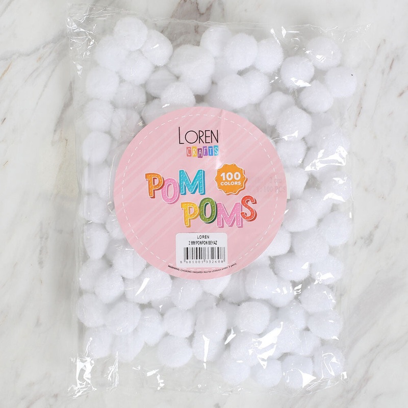 Loren Crafts 2 cm 100 pcs Pom-Pom, White