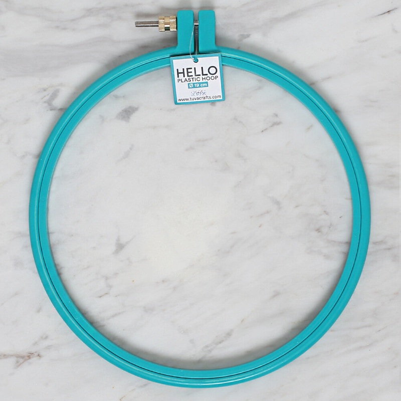 Hello 19 cm Plastic Screwed Embroidery Hoop, Turquoise