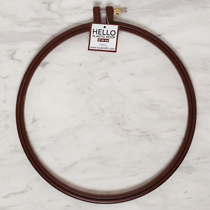 Hello 24 cm Plastic Screwed Embroidery Hoop, Brown