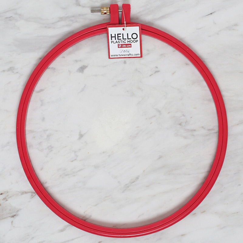 Hello 24 cm Plastic Screwed Embroidery Hoop, Red