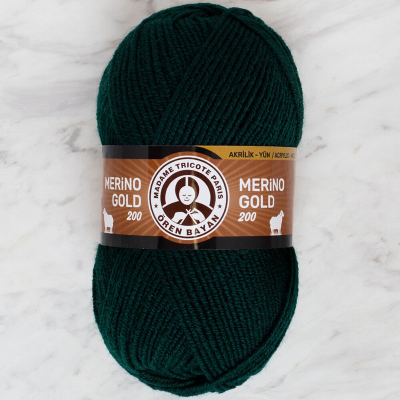 Madame Tricote Paris Merino Gold 200 Knitting Yarn, Dark Green  – 088
