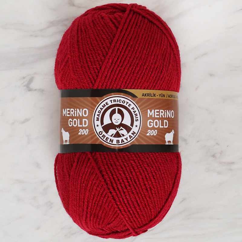 Madame Tricote Paris Merino Gold 200 Knitting Yarn, Red  – 034