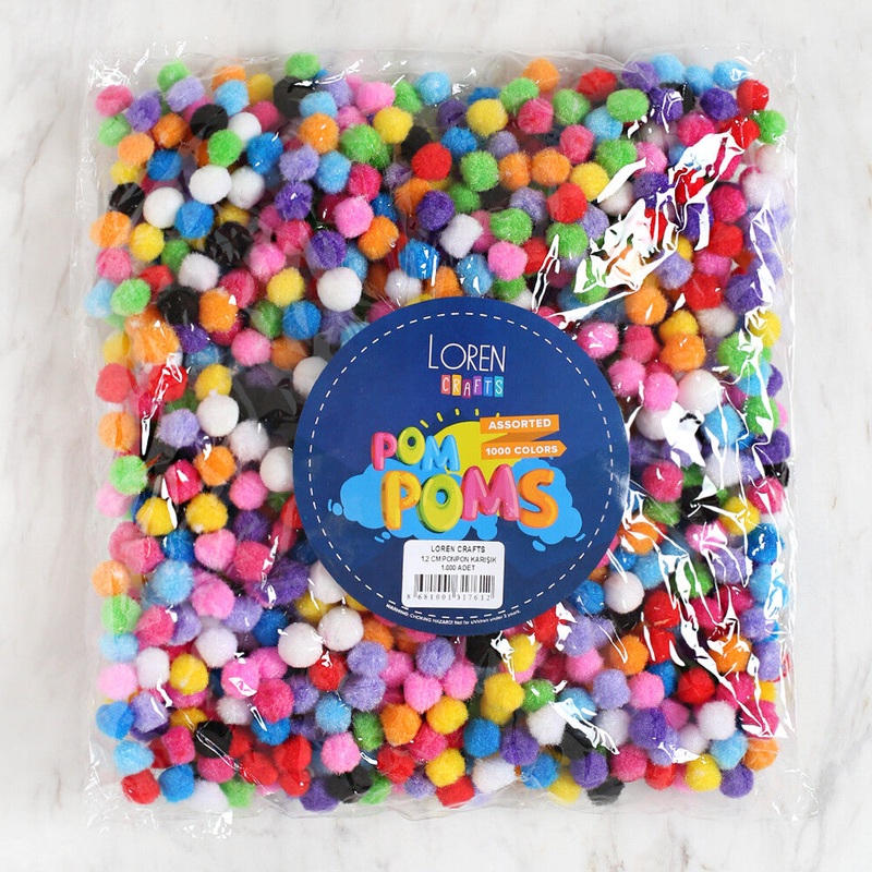 Loren Crafts 1000 pcs 1.2 cm Pom-Pom, Assorted Colors