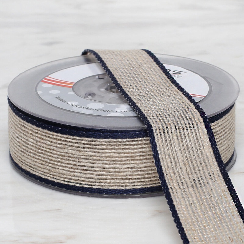 Uluta 2.5 cm 10 m Linen Ribbon, Navy Blue