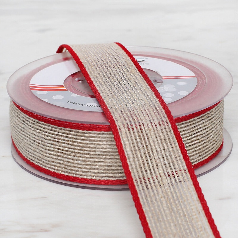 Uluta 2.5 cm 10 m Linen Ribbon, Red