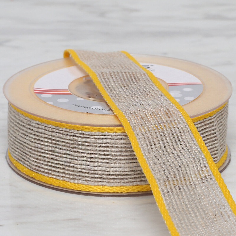Uluta 2.5 cm 10 m Linen Ribbon, Yellow