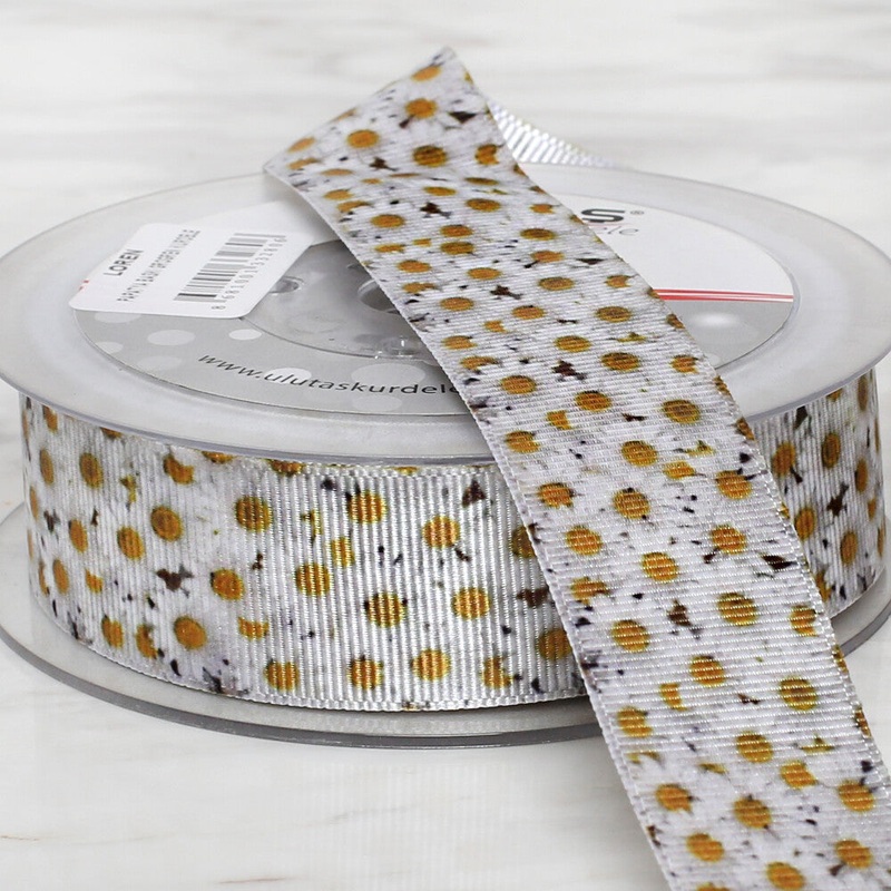 Uluta 2.5 cm 20 m Daisy Patterned Grosgrain Ribbon
