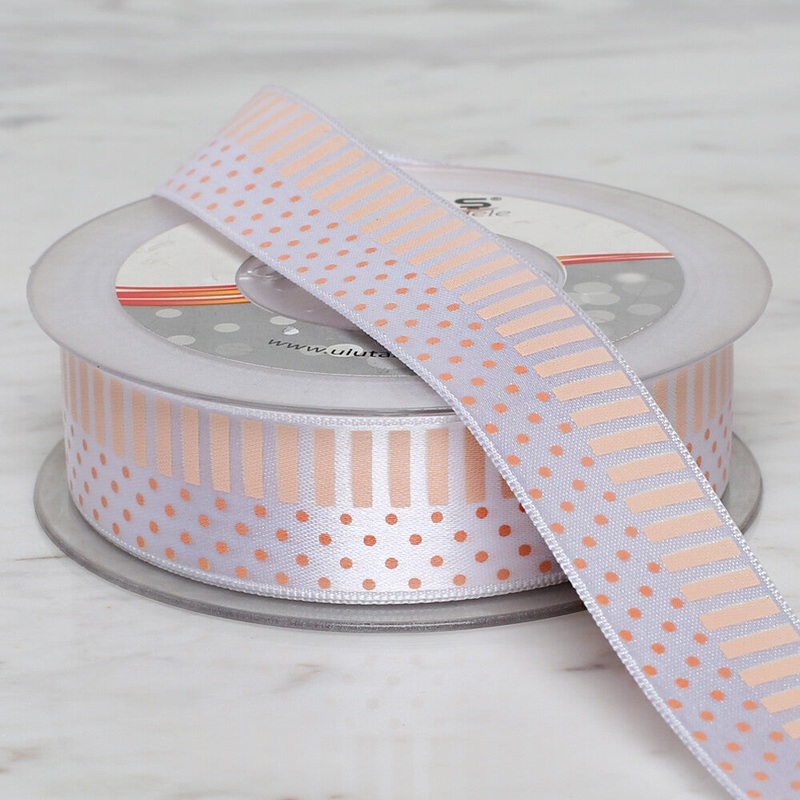 Uluta 2.5 cm 20 m Patterned Satin Ribbon Bej