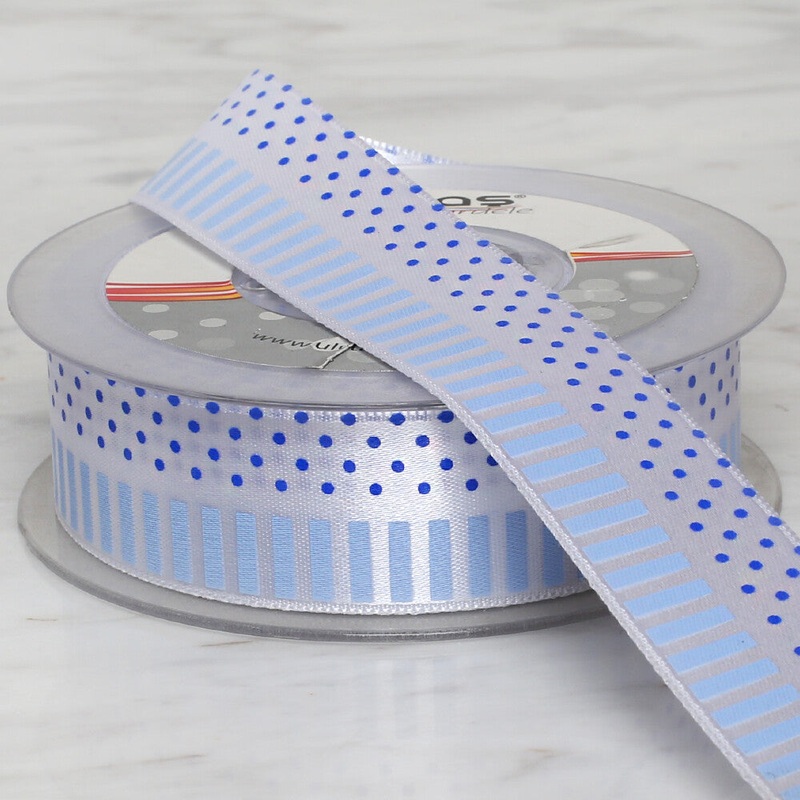 Uluta 2.5 cm 20 m Patterned Satin Ribbon, Blue