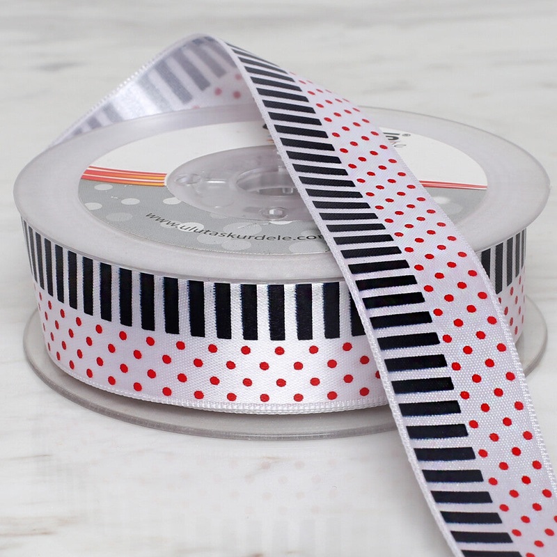 Uluta 2.5 cm 20 m Patterned Satin Ribbon, Red and Black