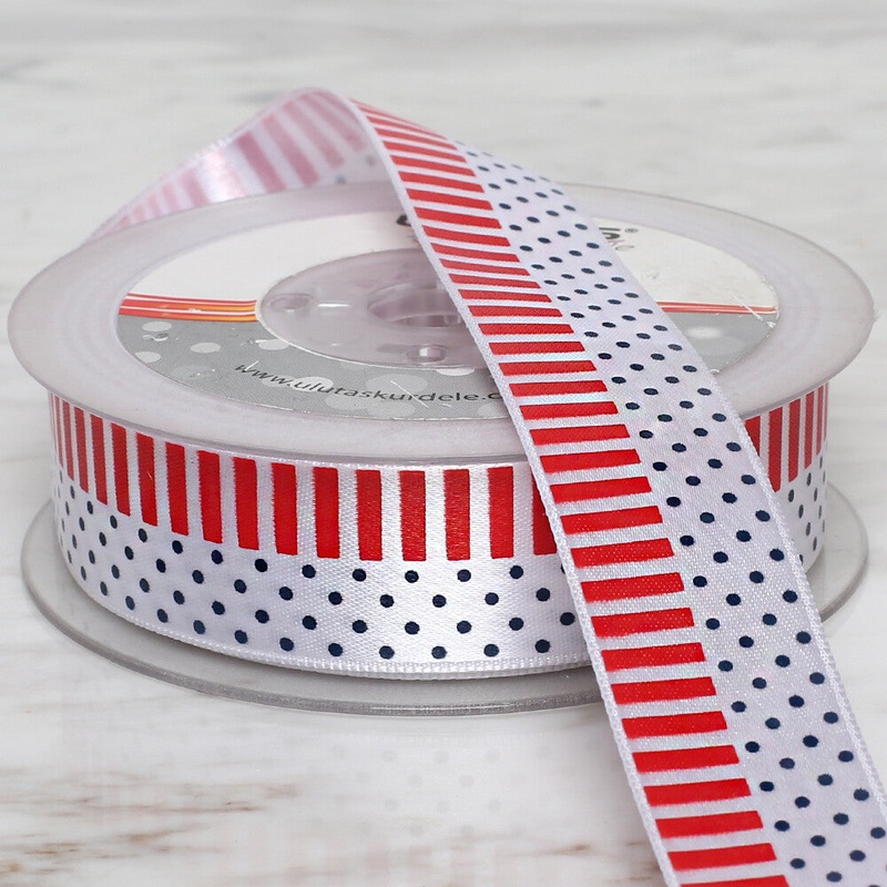 Uluta 2.5 cm 20 m Patterned Satin Ribbon, Red and Blue