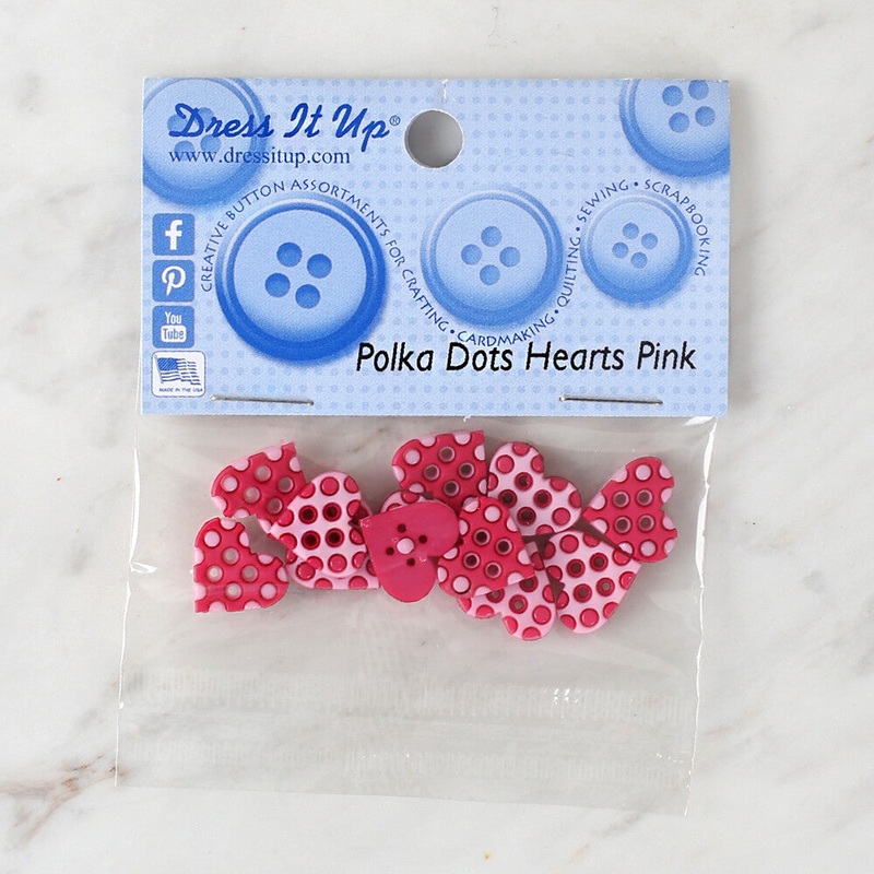 Dress It Up Creative Button Assortment, Polka Dots Hearts Pink – 9461