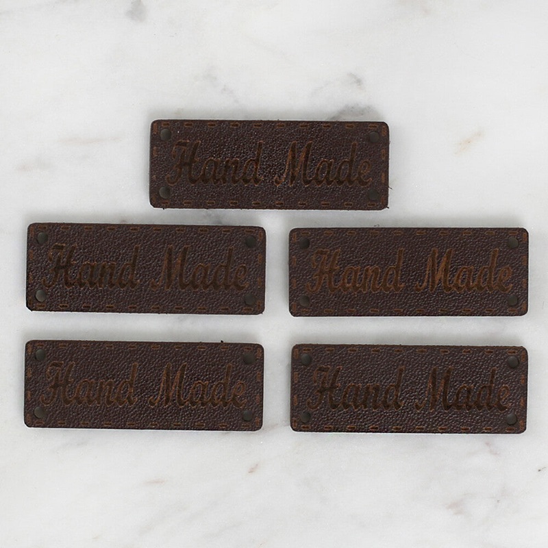 Loren Crafts 5 pcs Leather Handmade Tag, Dark Brown