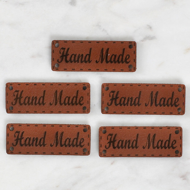 Loren Crafts 5 pcs Leather Handmade Tag, Light Brown